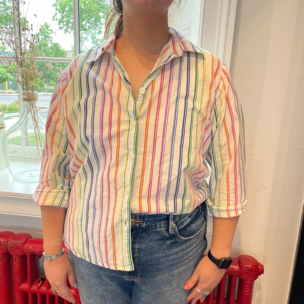 Vintage 1990s Rainbow Plus Size Cotton Rainbow Button Down Shirt 16/18